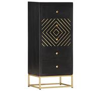 Weilusique Armoire à tiroirs noire et dorée en bois de manguier 45 x 30 x 105 cm avec 5 tiroirs Armoire d'appoint buffet salon bureau Meuble de rangement Buffet multifonction