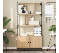 Weilusique Bibliothèque avec portes, chêne Sonoma, bois et acier, 76,5 x 30 x 154,5 cm, étagère sur pied avec étagère et design zigzag pour salon, bureau, chambre d'enfant, bureau