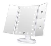 WEILY Miroir de Maquillage, 1x /2x/3x Miroir de Maquillage à Trois Volets avec 21 lumières LED et Miroir réglable à écran Tactile Miroirs de comptoir cosmétiques (Blanc)