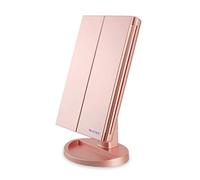 WEILY Miroir de Maquillage, 1x / 2X / 3X Miroir de Maquillage à Trois Volets avec 21 lumières LED et Miroir réglable à écran Tactile Miroirs de comptoir cosmétiques（Or Rose）