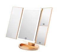 WEILY Miroir de Maquillage avec lumière, Triple écran Tactile Grossissement 1x / 2X / 3X et Chargeur USB ou sans Fil, Support réglable à 180 ° pour Miroir cosmétique de Voyage (Or)