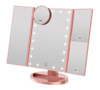 WEILY Miroir de Maquillage éclairé avec grossissement 3X / 2X, 21 Nuits LED Naturelles et Interrupteur Tactile, Piles et Alimentation USB Miroir cosmétique de Table réglable (Or Rose)