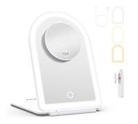 WEILY Miroir de Maquillage LED Grossissant 1X/10X, Éclairage 3 Tons Réglable, Miroir de Toilette Portable, Contrôle par Toucher, Blanc