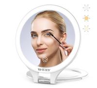 WEILY Miroir Maquillage, 10X/1X Miroir Grossissant Lumineux, Double Face Miroir de Voyage, avec 3 Lumières de Couleur, Contrôle Tactile, Rechargeable Portable Miroir pour Chambre (Blanc)