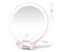 WEILY Miroir Maquillage, 10X/1X Miroir Grossissant Lumineux, Double Face Miroir de Voyage, avec 3 Lumières de Couleur, Contrôle Tactile, Rechargeable Portable Miroir pour Chambre (Rose)