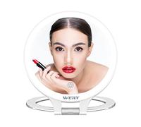 WEILY Miroir Maquillage Grossissant Lumineux 10x/1x, Double Face LED Avec 3 Couleurs, Rechargeable et Pliable, pour Maquillage et Voyage (Blanc)