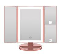 WEILY Miroir Maquillage Grossissant Lumineux 1X/2X/3X, LED Pliable avec Écran Tactile, Réglable à 180 Degrés, Support USB et Batterie (Or Rose)
