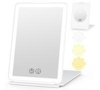 WEILY Miroir Maquillage Lumineux, 5X Miroir Grossissant Lumineux, 3 Variable Couleurs Écran Tactile Miroir LED, USB Rechargeable Miroir Coiffeuse pour Le Voyage (Blanc)