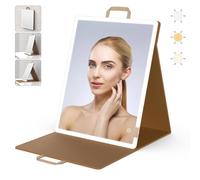 WEILY Miroir Maquillage Portable Pliable 3 Lumières USB Rechargeable Cuir PU Bureau (41x51CM)