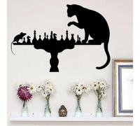 WEIMEIJIE Stickers muraux amusants représentant un chat et une souris aux échecs, parfaits pour décorer votre intérieur : salon, chambre, tête de lit, fond de mur.