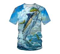 WEIMEIJIE T-Shirt d'été à Manches Courtes pour Homme, Motif Dessin animé, pêche en mer, Impression 3D, décontracté, à la Mode, Streetwear