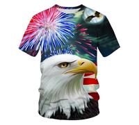 WEIMEIJIE T-Shirt d'été décontracté et Respirant à Manches Courtes pour Homme, imprimé 3D, Motif Aigle et Feux d'artifice, Grande Taille, Ample