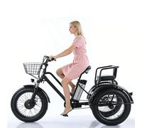WEIMILOR Vélo Cargo électrique à pneus Larges de 20 Pouces avec Panier, vélo de croisière à 3 Roues de 20 Pouces, 7 Vitesses, Cadre en Acier au Carbone, Tricycle d'exercice pour Hommes 2batteries