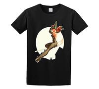 Weinafang Pin Up Girl Witch Happy Halloween Retro Poster Funny Gift for Men Unisex T-Shirt Black XXL