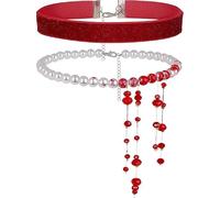 WEINIBAO Collier Perles Sang, Collier de Perles Femme, Accessoires Costume Halloween avec Collier de Sangs Colliers en Velours Rouge, Réglables Collieres Sangs Halloween pour Carnaval Cosplay (G)