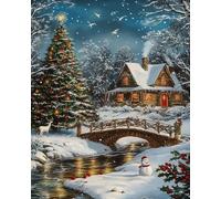 Weiniuniu 5D Kit Peinture Diamant Adulte Sapin de Noël dans un paysage enneigé DIY Kit d'Art Mosaïque Cristal Diamant pour la Décoration 40x50 cm