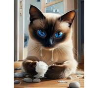 Weiniuniu Canevas Point de Croix Kit Chat siamois Complet 11CT Adulte point de croix kit DIY debutant broderie point de croix imprimé 40×50 cm