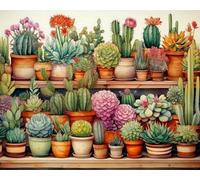 Weiniuniu Canevas Point de Croix Kit Complet Cactus succulents 11CT Adulte point de croix kit DIY debutant broderie point de croix imprimé 40×50 cm