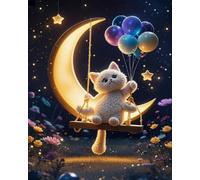 Weiniuniu Canevas Point de Croix Kit Complet Chat sur la lune 11CT Adulte point de croix kit DIY debutant broderie point de croix imprimé 50x70 cm
