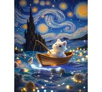 Weiniuniu Canevas Point de Croix Kit Complet Chaton sur un bateau 11CT Adulte point de croix kit DIY debutant broderie point de croix imprimé 40x50 cm