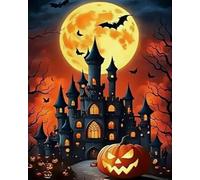 Weiniuniu Canevas Point de Croix Kit Complet Citrouille du château d'Halloween 11CT Adulte point de croix kit DIY debutant broderie point de croix imprimé 40x50 cm