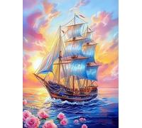 Weiniuniu Canevas Point de Croix Kit Complet fleur de bateau océan 11CT Adulte point de croix kit DIY debutant broderie point de croix imprimé 40×50 cm