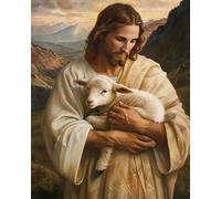 Weiniuniu Canevas Point de Croix Kit Complet Jésus et brebis 11CT Adulte point de croix kit DIY debutant broderie point de croix imprimé 40×50 cm