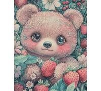 Weiniuniu Canevas Point de Croix Kit Complet Mignon ours en fraise 11CT Adulte point de croix kit DIY debutant broderie point de croix imprimé 50x70 cm