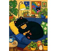 Weiniuniu Canevas Point de Croix Kit Complet Ours en peluche représentant un chat noir 11CT Adulte point de croix kit DIY debutant broderie point de croix imprimé 50×70 cm