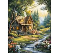 Weiniuniu Canevas Point de Croix Kit Cottage au bord du ruisseau 11CT Adulte point de croix kit DIY debutant broderie point de croix imprimé 50x70 cm