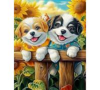 Weiniuniu Canevas Point de Croix Kit Deux adorables chiots Complet 11CT Adulte point de croix kit DIY debutant broderie point de croix imprimé 50X70 cm