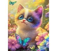 Weiniuniu Canevas Point de Croix Kit Fleurs de chat 11CT Adulte point de croix kit DIY debutant broderie point de croix imprimé 40x50 cm