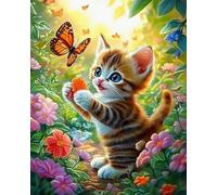 Weiniuniu Canevas Point de Croix Kit Fleurs et papillons pour chats Complet 11CT Adulte point de croix kit DIY debutant broderie point de croix imprimé 50X70 cm