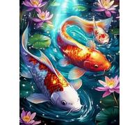 Weiniuniu Canevas Point de Croix Kit Lotus et carpes koï 11CT Adulte point de croix kit DIY debutant broderie point de croix imprimé 40x50 cm