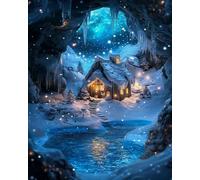 Weiniuniu Canevas Point de Croix Kit Maison de neige féérique 11CT Adulte point de croix kit DIY debutant broderie point de croix imprimé 40x50 cm