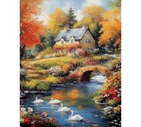 Weiniuniu Canevas Point de Croix Kit Petit pont, eau courante et personnages Complet 11CT Adulte point de croix kit DIY debutant broderie point de croix imprimé 40×50 cm