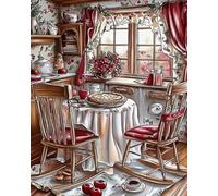 Weiniuniu Canevas Point de Croix Kit Restaurant de dessins animés Complet 11CT Adulte point de croix kit DIY debutant broderie point de croix imprimé 50X70 cm