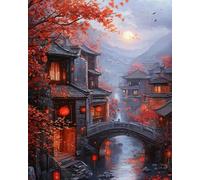 Weiniuniu Canevas Point de Croix Kit Tour tambour en érable rouge 11CT Adulte point de croix kit DIY debutant broderie point de croix imprimé 40x50 cm