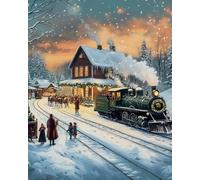 Weiniuniu Canevas Point de Croix Kit Train à vapeur dans un paysage enneigé Complet 11CT Adulte point de croix kit DIY debutant broderie point de croix imprimé 40×50 cm