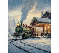 Weiniuniu Canevas Point de Croix Kit Train de flocons de neige Complet 11CT Adulte point de croix kit DIY debutant broderie point de croix imprimé 40×50 cm