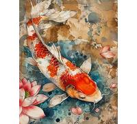 Weiniuniu Kit Broderie Point de Croix Poisson Koi Lotus DIY Adulte Kit Canevas Pré Imprimé 11CT gamme complète de kits de démarrage pour débutants 50x70 cm