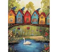 Weiniuniu Kits de Peinture Diamant 5D Oiseau dans un cottage en bois Full Drill Cristal Strass Images Bricolage Art pour Adultes Enfants Décoration Intérieur 50x70cm