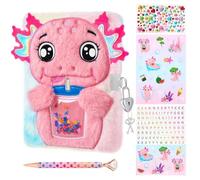 WEINNSAI Peluche Carnet Secret Axolotl Enfant - Journal Intime Fille avec Cadenas et Clé Stylo Autocollants, Carnet de Voyage Scolaire pour Écrire Cadeau D'anniversaire Fille 6-10 Ans