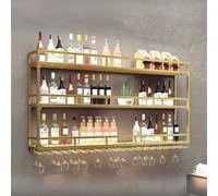 Weinregal zur Wandmontage,Porte-Bouteille Mural Industriel,Cadre Fer 3 Couches,Métal Présentoir À Vin,Bar Cuisine,pour,Décoration,Maison,Restaurant,Cuisine,Noir/Or(Gold,31.4in/80cm)