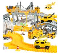 Weinsamkeit 345 Pièces Circuit Voiture Enfant Pelleteuse, Ensemble de Circuit Flexible avec 7 Véhicules de Construction et 2 Voitures Electriques, Jeux Enfant Cadeau 3 4 5 6 Ans Garçon