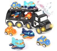 Weinsamkeit Camion avec Sons et Lumières, Garage Voiture pour Enfants, 5 en 1 Transporter Truck Cars Portable Bus Éducatifs, Cadeau pour Enfants 3-5 Ans Garçons Filles