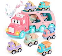 Weinsamkeit Jouet Camion avec Sons et Lumières, 5 en 1 Garage Voiture pour Enfants, Transporter Truck Cars Voiture Portable Bus Jouet Éducatifs Cadeau pour Enfants 3-5 Ans Garçons Filles
