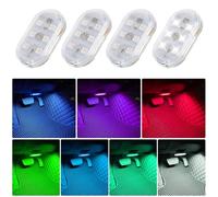 Weinsamkeit Lumières Intérieures de Voiture Sans Fil, 4 Pièces RGB Éclairage Intérieur de Voiture 7 Color LED Ambiance Voiture Contrôle Tactile 6 Perles de Lampe LED Voiture Interieur USB Rechargeable