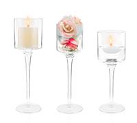 Weinsamkeit Porte Bougie Bougeoirs en Verre, 3 Pièces Chandelier Support pour Bougies Piliers Bougies Chauffe-Plat Transparent, pour Table Deco Salon Noel Maison Cadeaux de Mariage 20/23/26cm