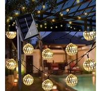 Weiongppy 12M Solaire Guirlande Lumineuse à Led,100LED Solaire Guirlande Guinguette Exterieur,Marocaine Led Lumiere Guirlandes Lumineuses,Ip65 éTanches,Pour Terrasse,Chambre,Balcon Lampe（Blanc Chaud）